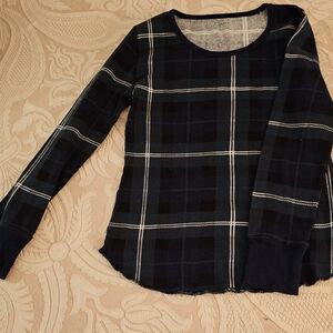 Old Navy Tartan plaid waffle knit pajama top women. Size medium